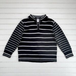 HANNA ANDERSSON EUC/LN Thick Knit Striped Elbow Patch Quarter Zip Sweater